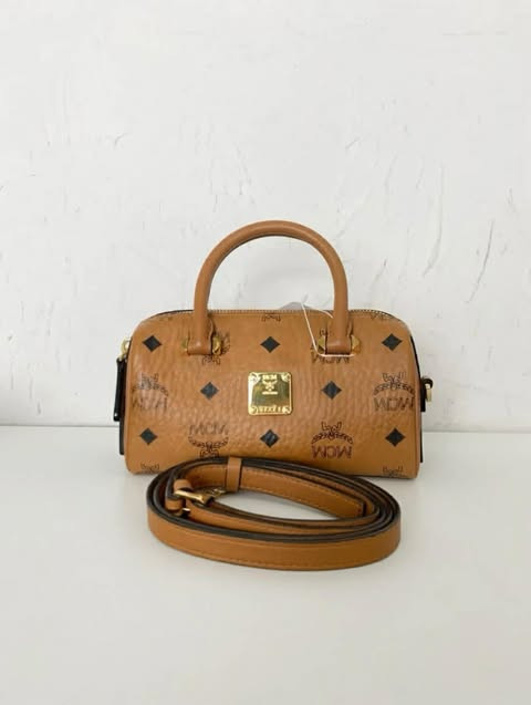 MCM Mini Ella Boston Bag in Cognac Visetos