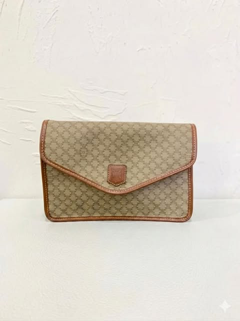 Celine Vintage Envelope Crossbody Bag, Beige with Leather Trim