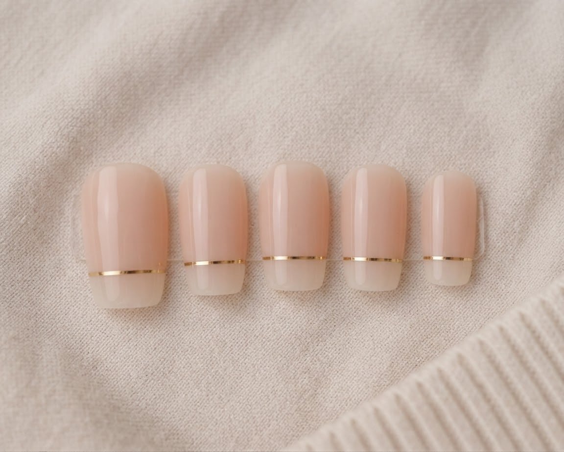 Milky Nude Gold-Line Squoval Nails