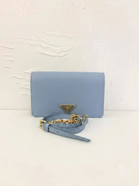 Prada Crossgrain Leather Chain Bag (Blue)