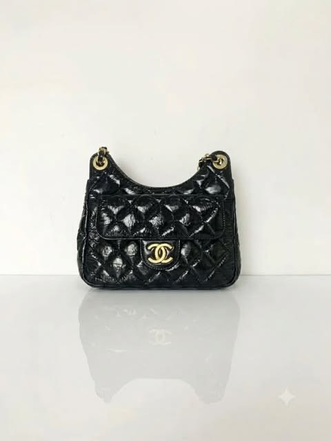 Chanel 23C Tmall Genie Small Black Gold Oil-Wax Leather Vintage Style