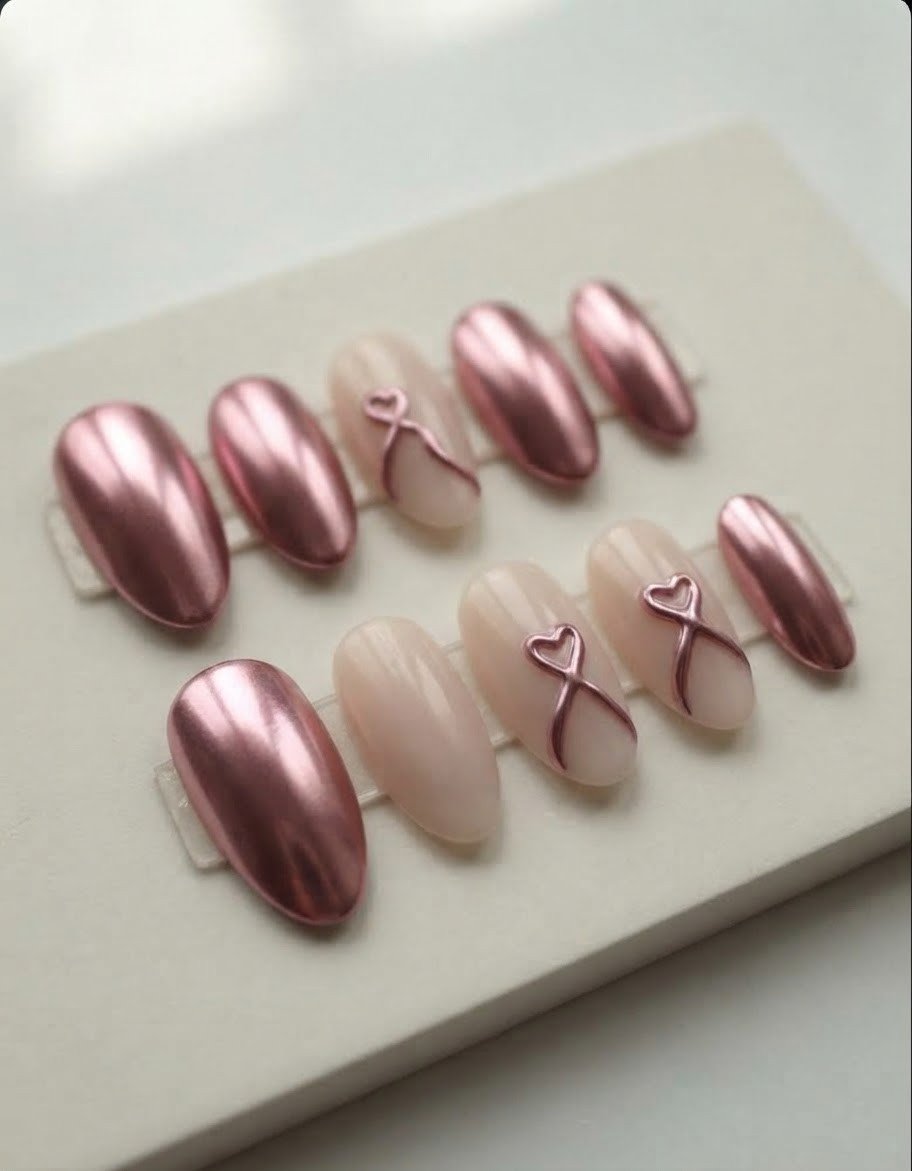 Rose Gold Heart Ribbon