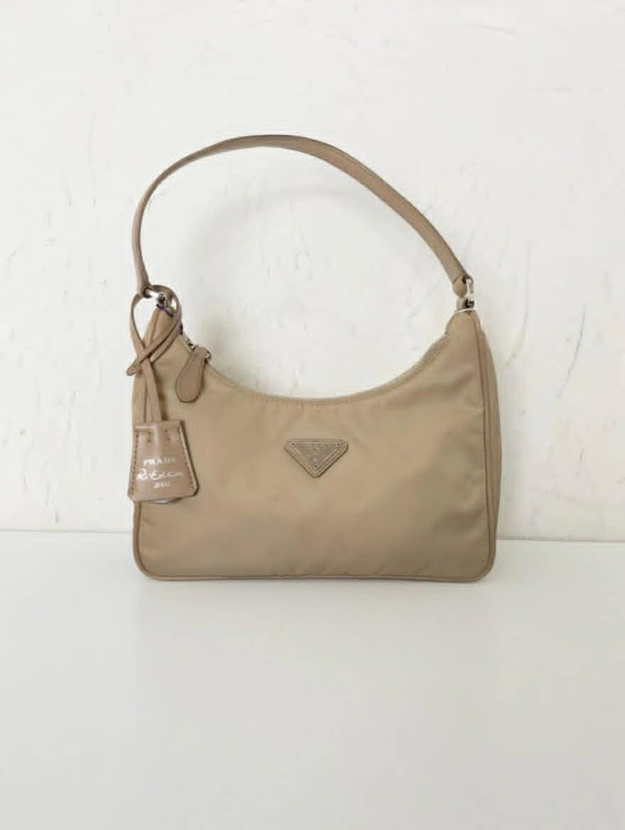 Prada Re-Edition 2005 Nylon Shoulder Bag in Beige