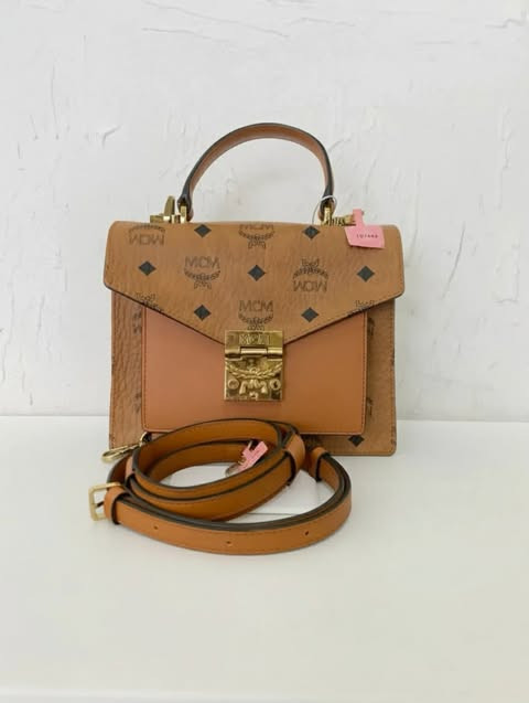 MCM Cognac Visetos Small Crossbody Bag