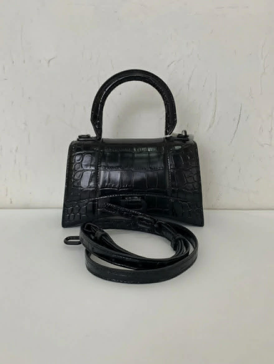 Black Balenciaga Croc-Embossed Mini Top Handle Bag
