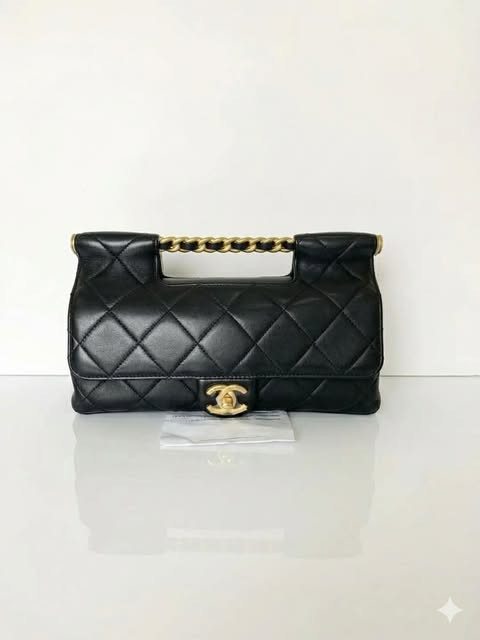 Chanel 25S Leather Handle Evening Bag (Black Gold)