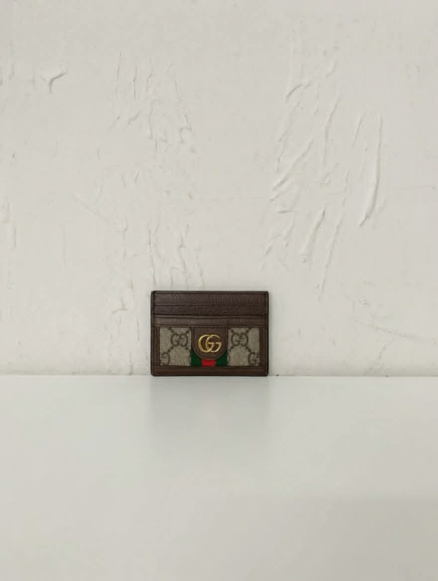 Gucci Brown Trim GG Supreme Card Case (Ophidia-inspired Card Holder)