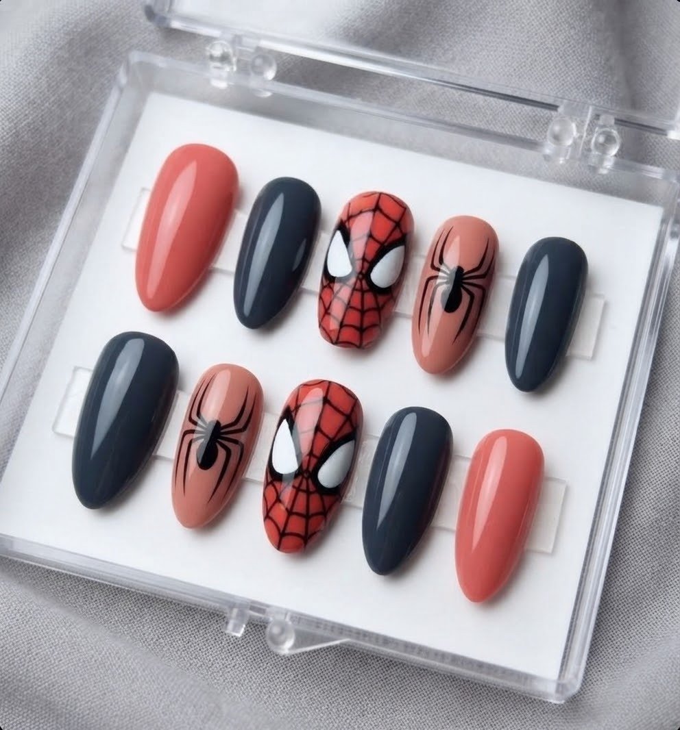 Spider-Man themed press-on nails