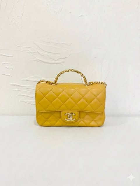 Chanel 23A Rhinestone Handle Classic Flap Large Yellow
