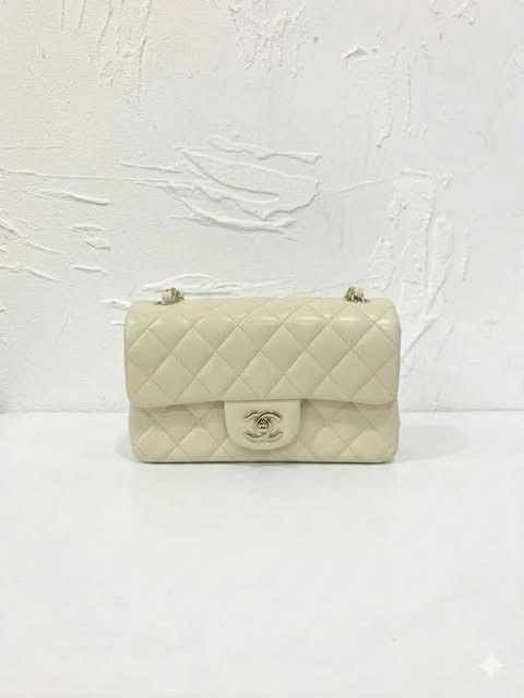 Chanel 26C Large Mini Off-White Lambskin Leather, Brand New