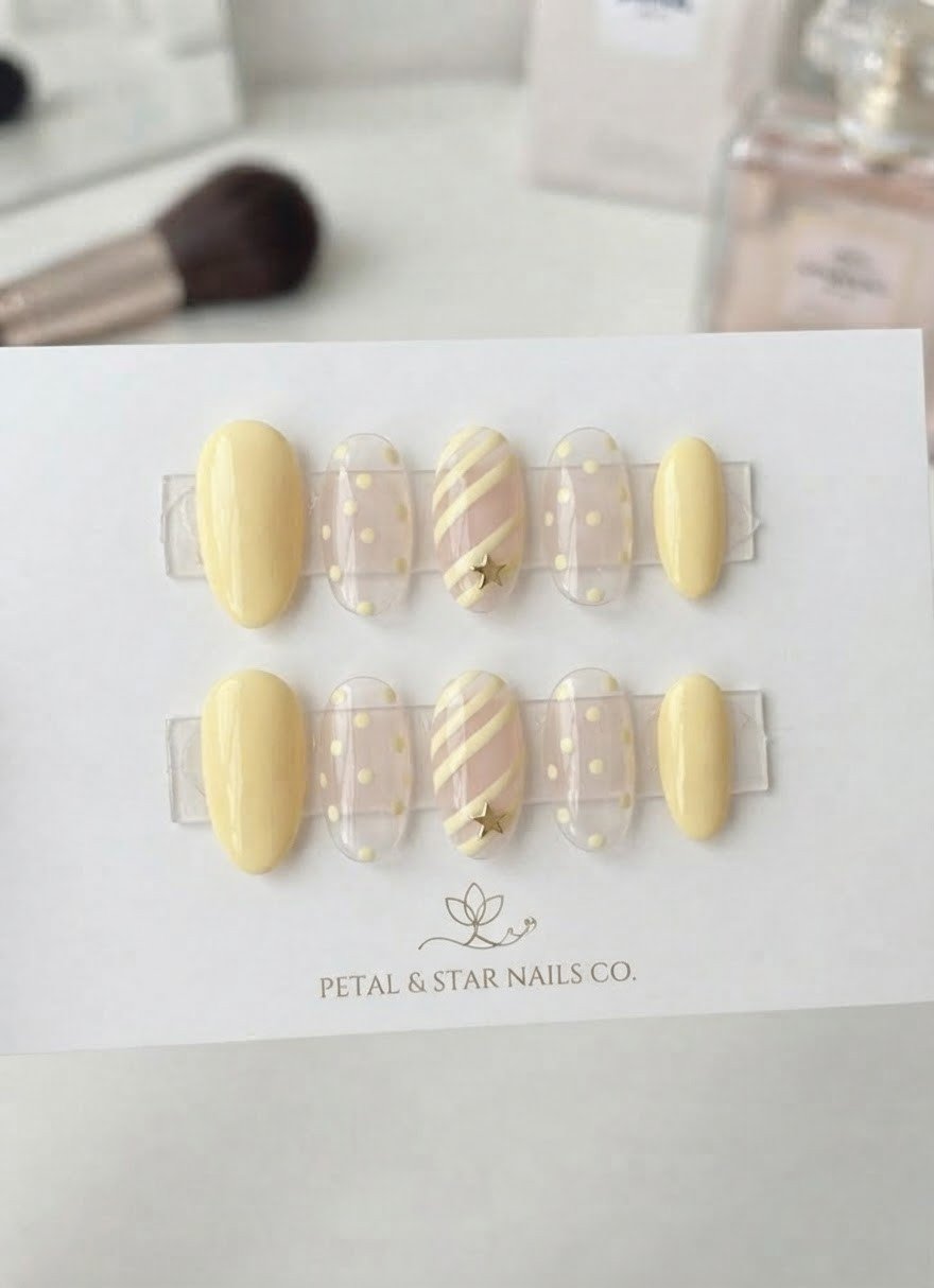Yellow Polka Dot and Swirl Press-On Nails